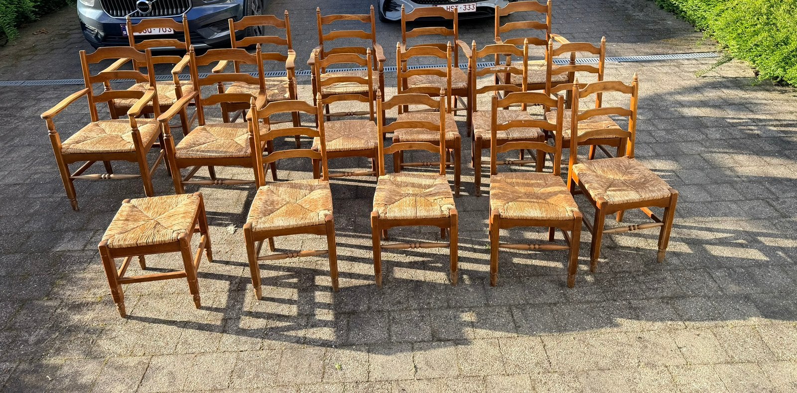 Set van 16 vintage rustieke stoelen met rieten zitting, Ophalen, Gebruikt, Bruin, Klassiek