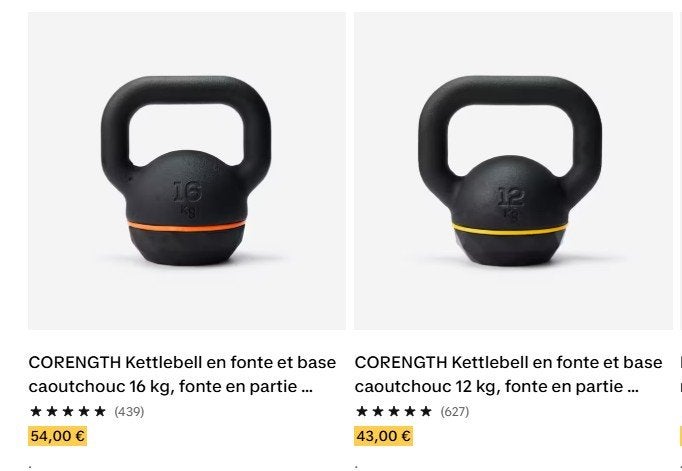 Kettelbell Decathlon 12kg et 16kg, Sports & Fitness, Équipement de fitness, Enlèvement, Comme neuf, Haltère