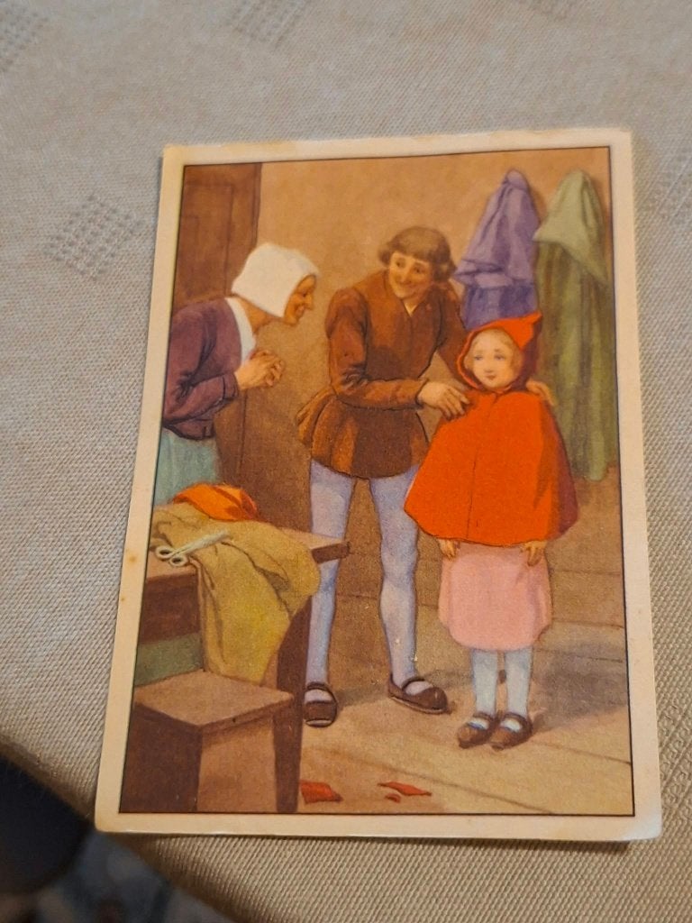 Prentje/Chromo : Roodkapje / De sprookjes van Perrault, Enlèvement ou Envoi, Gravure, Utilisé, 1940 à 1960