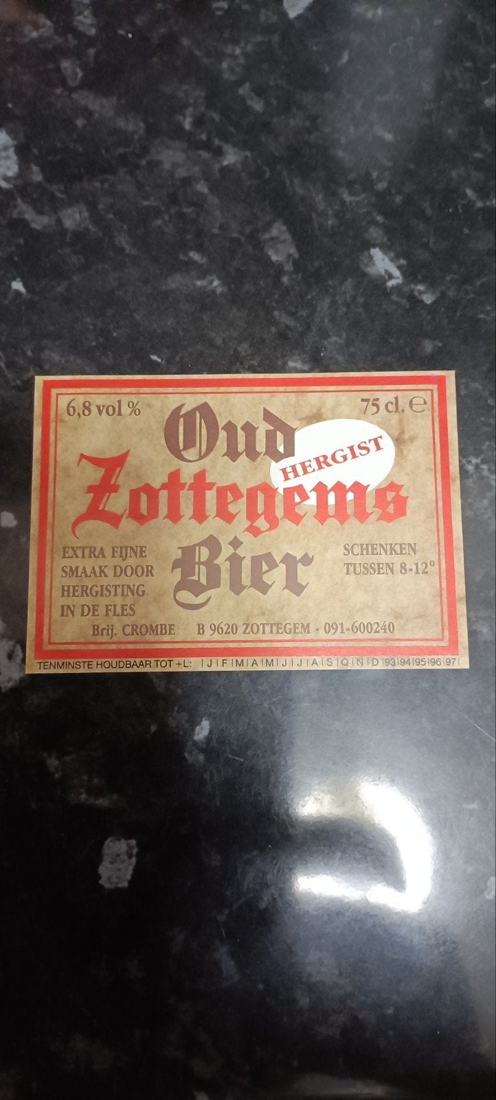 bieretiket oud Zottegems bier hergist br. Crombe. Zottegem, Ophalen of Verzenden