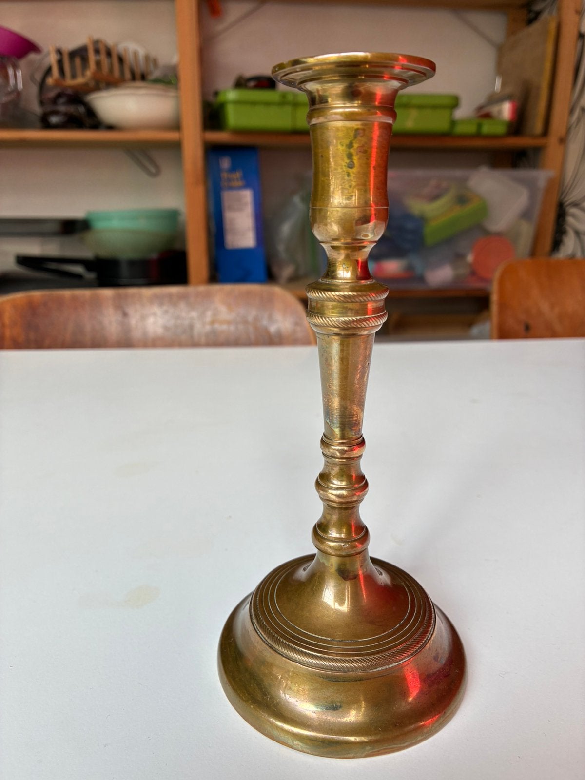 Chandelier balustre ancien en laiton, XIXe siècle, 18 cm, Enlèvement ou Envoi, Cuivre ou Bronze