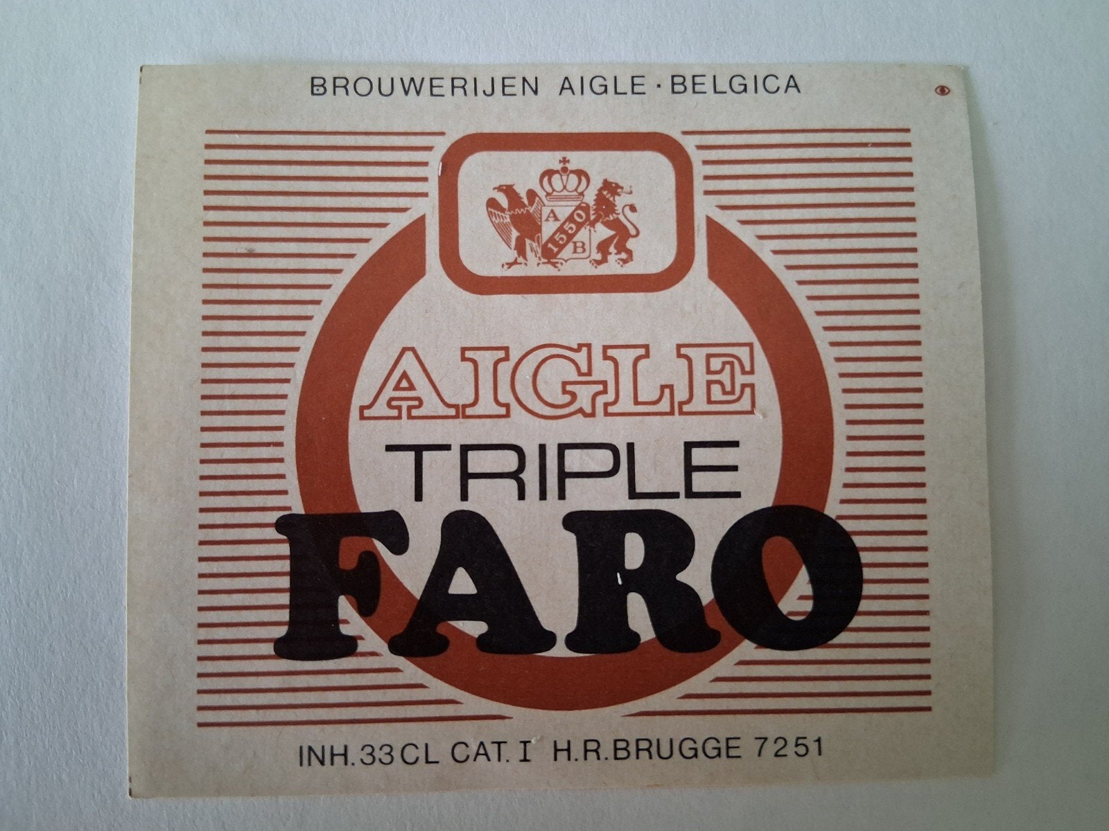 bieretiket België Aigle Belgica triple Faro, Verzenden, Gebruikt, Overige typen, Overige merken