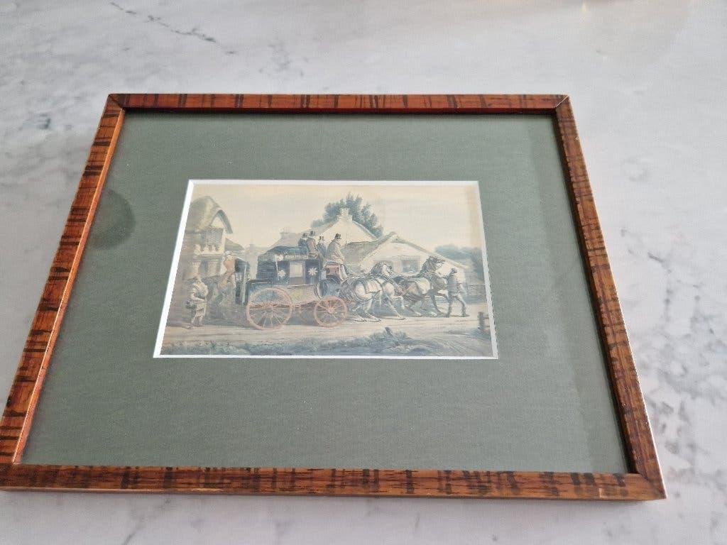 oude gravure " de postkoets ", Enlèvement, Gravure