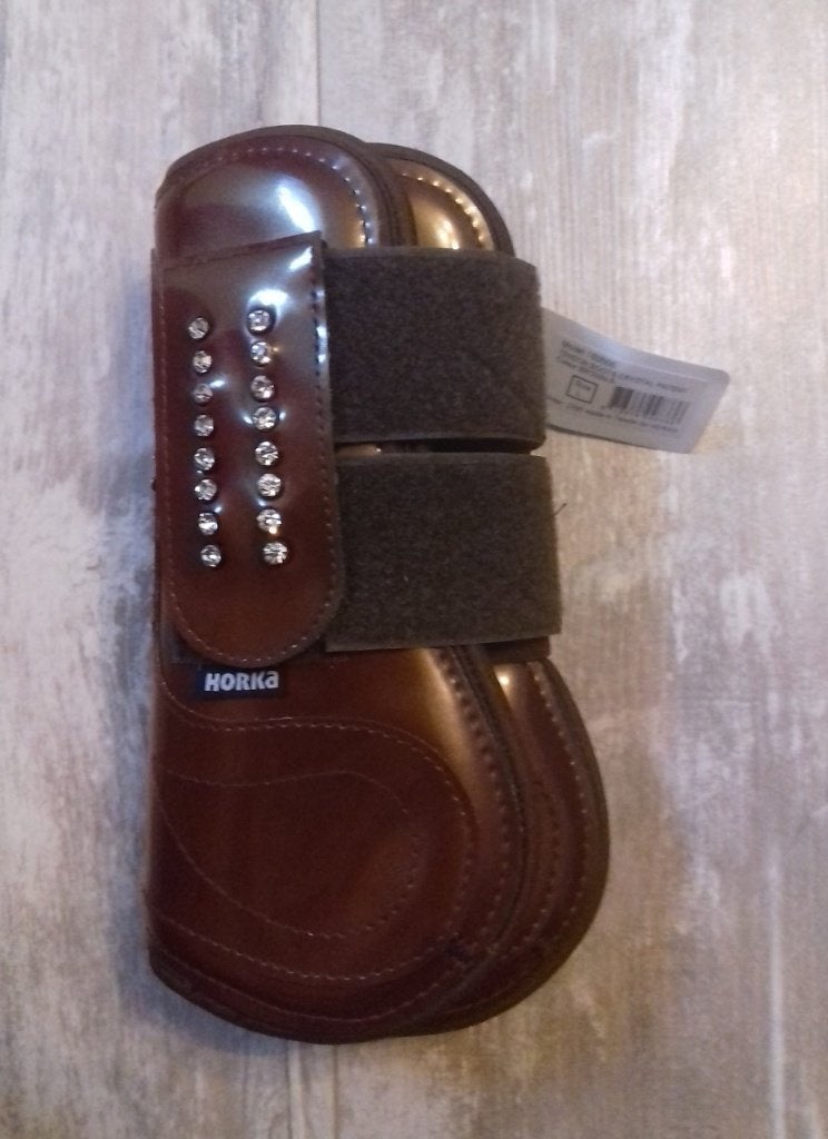 Horka Crystal Lak bling Peesbeschermers Middenbruin maat L, Animaux & Accessoires, Guêtres, Enlèvement ou Envoi, Fermeture velcro