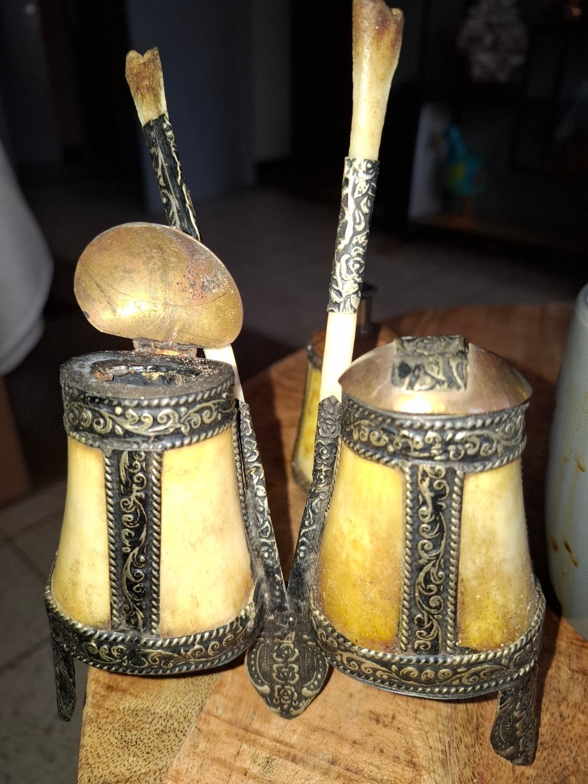 zeer oud inktset hoorn en messing, Antiek en Kunst, Ophalen