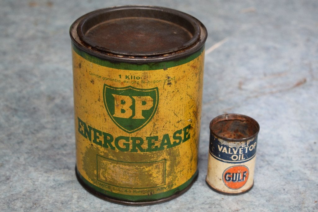 Liquidatie lot 2 olie blik BP Energol Gulf rommelmarkt, Verzamelen, Ophalen of Verzenden, Gebruikt, Reclamebord