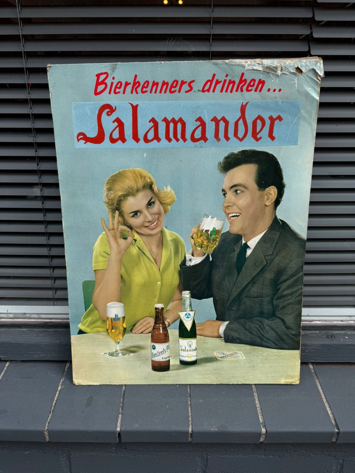 Salamander bier oude reclame plaat, Verzamelen, Ophalen of Verzenden, Gebruikt, Reclamebord, Plaat of Schild, Overige merken