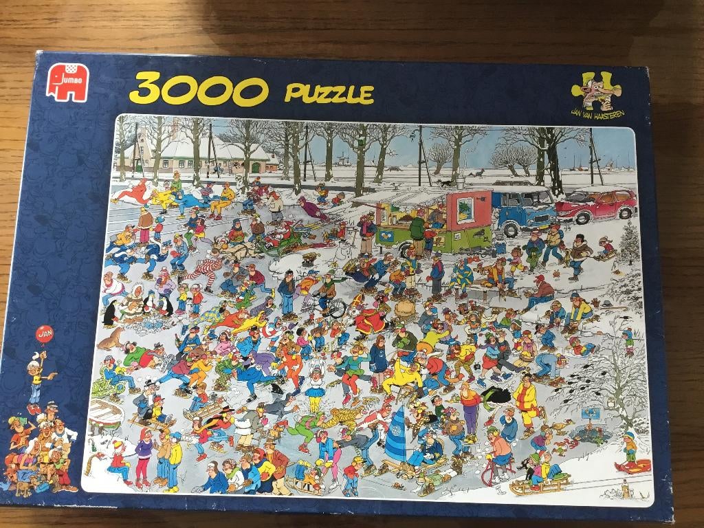 Puzzel Jumbo 3000 Jan Van Haasteren Op glad ijs, Ophalen of Verzenden, Meer dan 1500 stukjes, Gebruikt, Legpuzzel