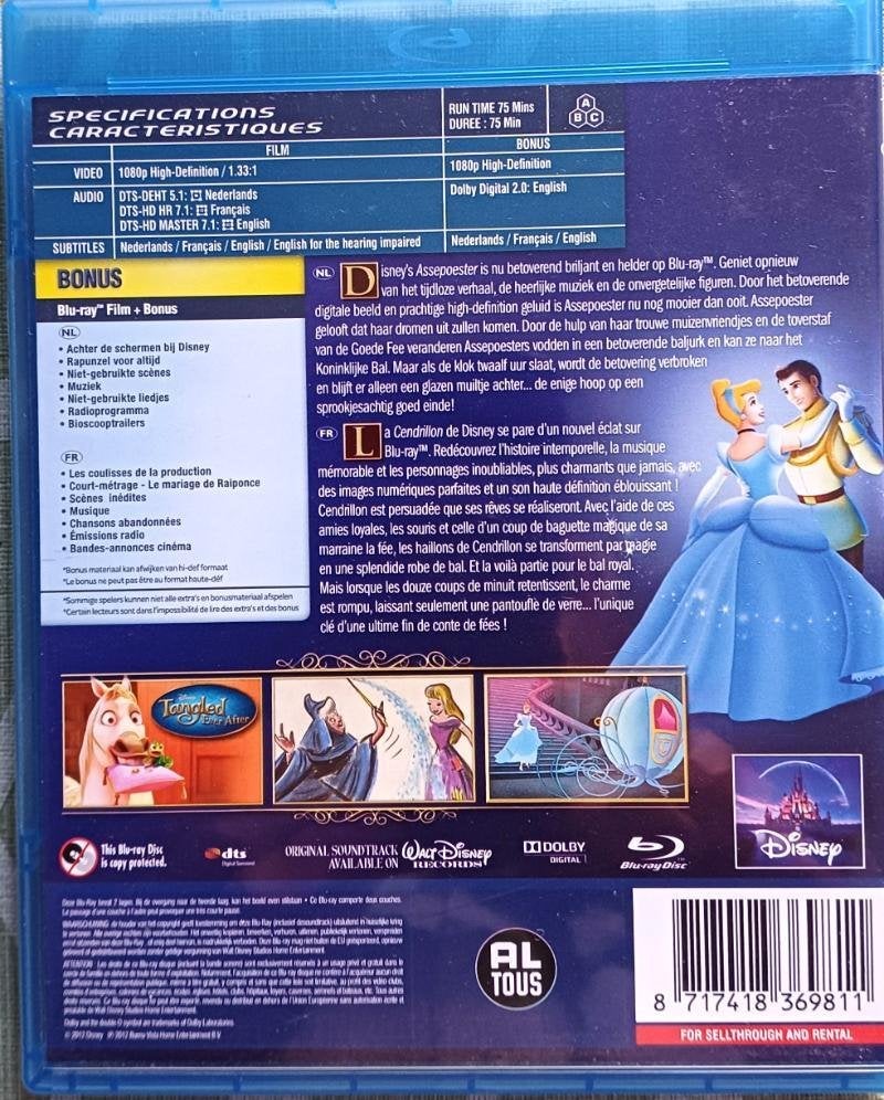 blu ray ASSEPOESTER CINDERELLA  WALT DISNEY, Ophalen of Verzenden, Zo goed als nieuw