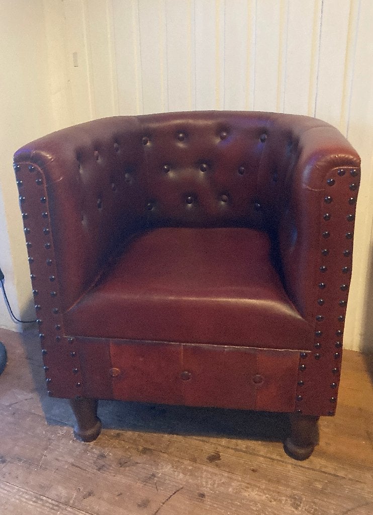 Volledig lederen kuipzetel retro, bruin, als NIEUW, Huis en Inrichting, Ophalen, Minder dan 75 cm, Leer, Zo goed als nieuw