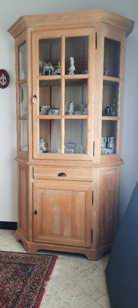 Eiken vitrinekast, Huis en Inrichting, Ophalen, Met deur(en), 200 cm of meer, Zo goed als nieuw