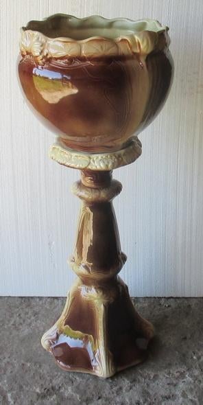 art nouveau keramiek bloemenstaander met pot, Ophalen