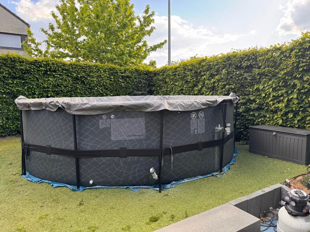 Zwembad 4,20m x 1,20 incl zandfilterpomp en warmtepomp, Ophalen, 80 tot 120 cm, Rond, 300 cm of meer