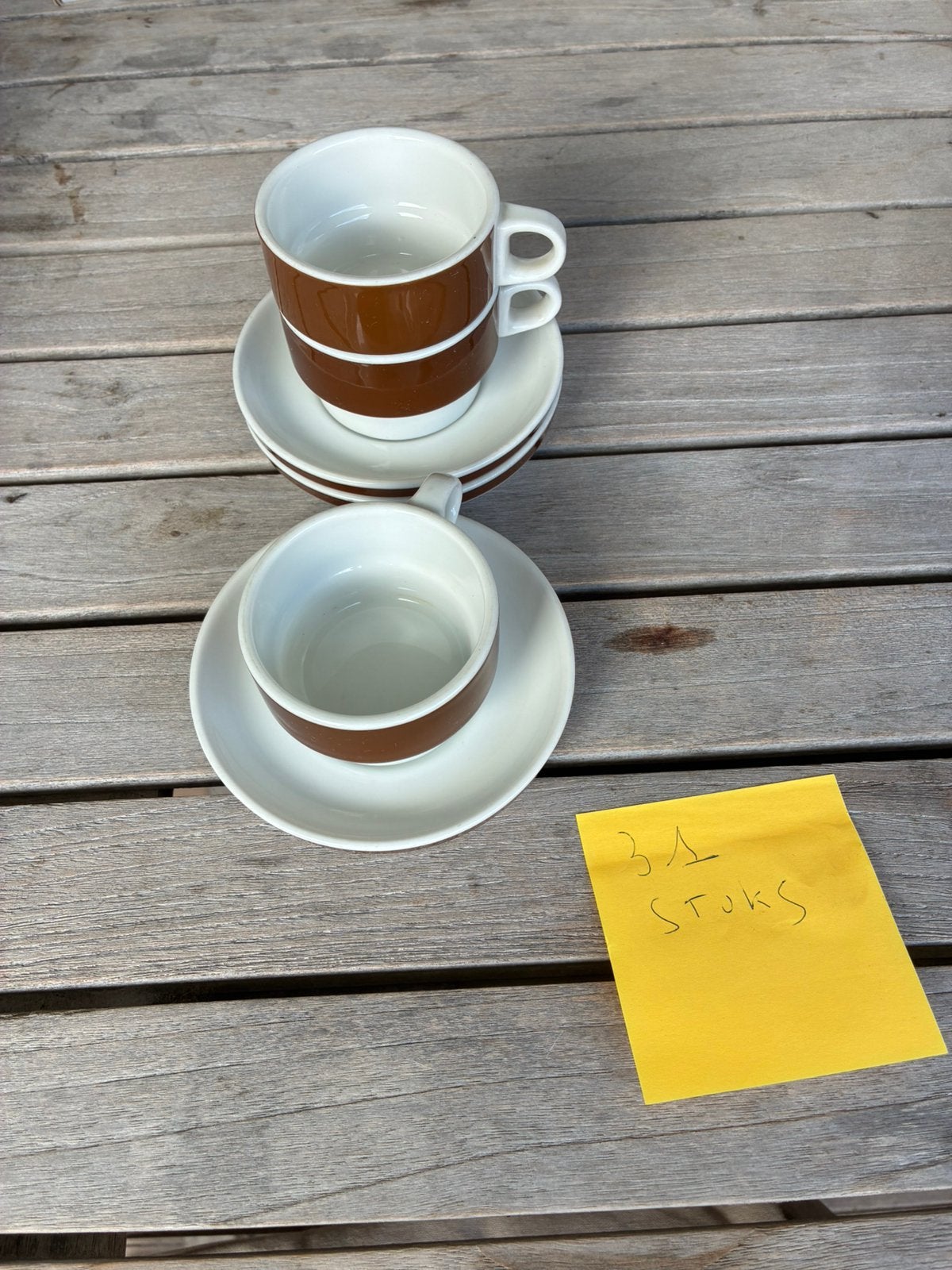 Vintage bruin-wit koffie- en theeservies – 31 stuks, Antiek en Kunst, Ophalen of Verzenden