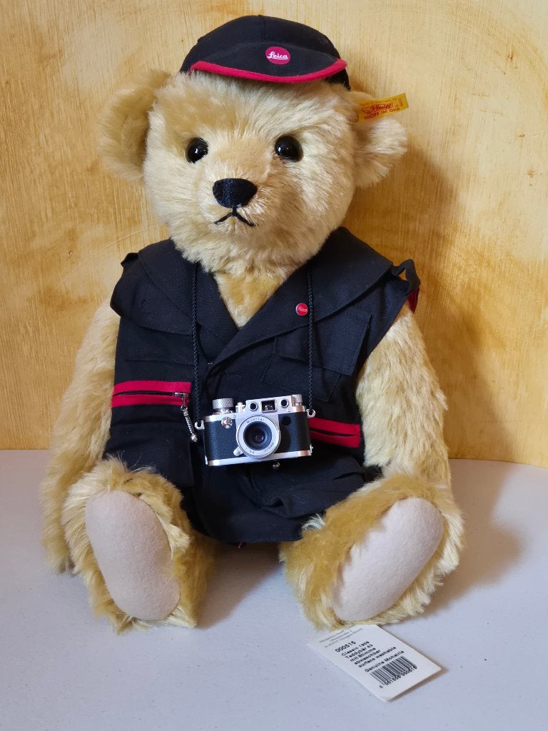 STEIFF teddybeer met Leica IIIf Minox, Verzamelen, Ophalen of Verzenden, Zo goed als nieuw, Overige typen, Steiff