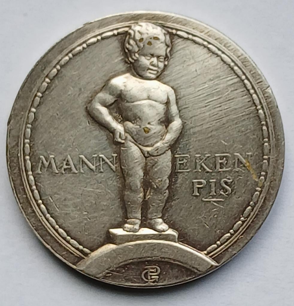 medaille zilver manneken pis expo 1935 brussel prudhomme, Ophalen of Verzenden, Zilver