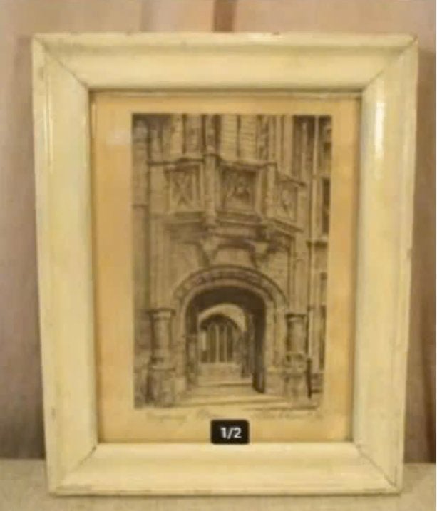 Mooie Oude Ets 'Ingang Steen Antwerpen' - K Debbaut, Antiek en Kunst, Ophalen of Verzenden, Stadsgezicht, Ets, Gesigneerd