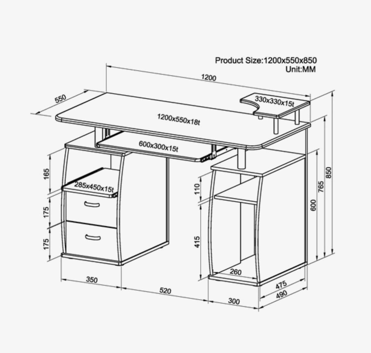 Dimensions du bureau (voir photo), Enlèvement