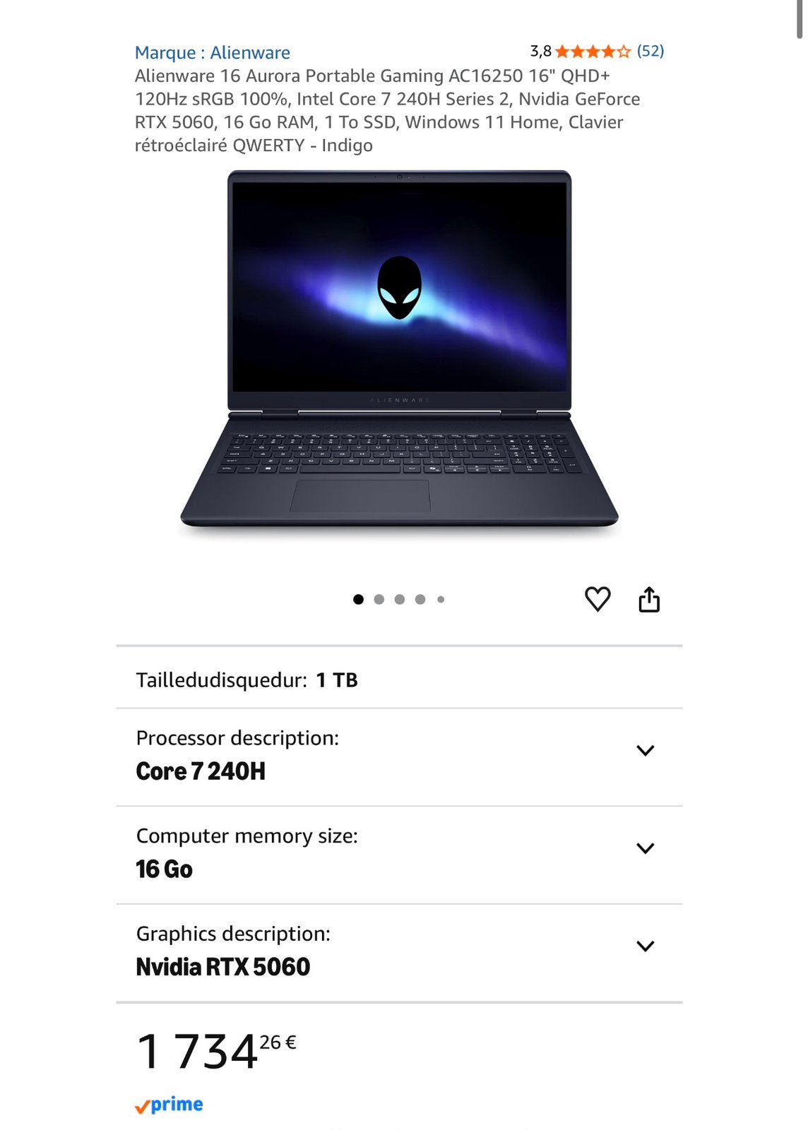 PC Gaming - Alienware 16 Aurora - AC16250, Informatique & Logiciels, Neuf, Alienware, 16 pouces, 4 Ghz ou plus