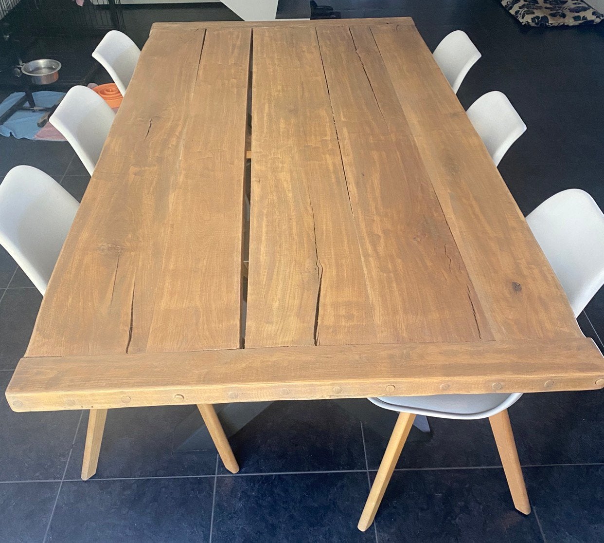 Eetkamertafel hout met ijzeren voet L1,96cm/B1,04cm/H 0,80cm, Ophalen, Zo goed als nieuw
