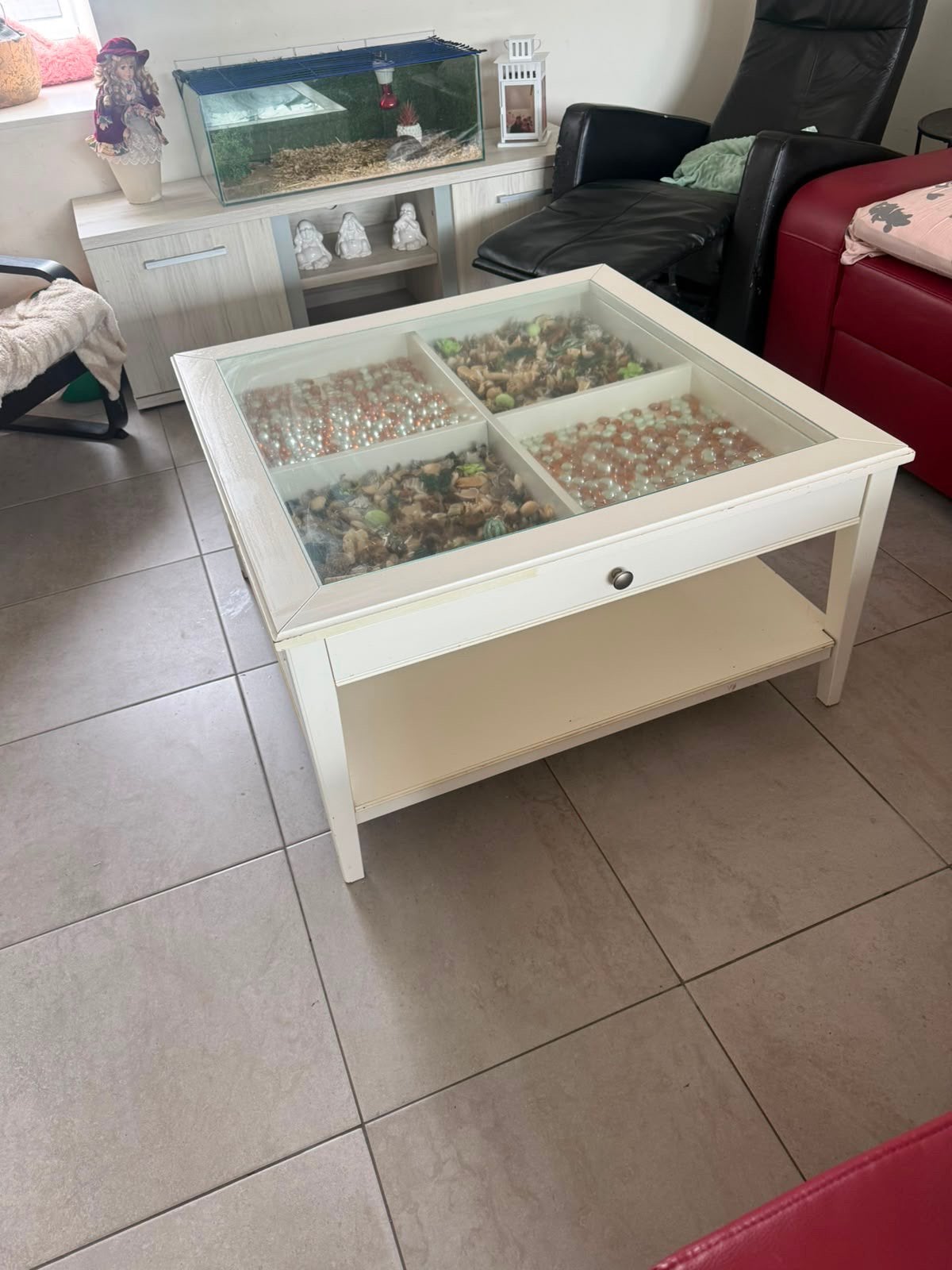 Sanontafel met decoratie, Huis en Inrichting, Ophalen, Gebruikt, 50 tot 100 cm, Vierkant