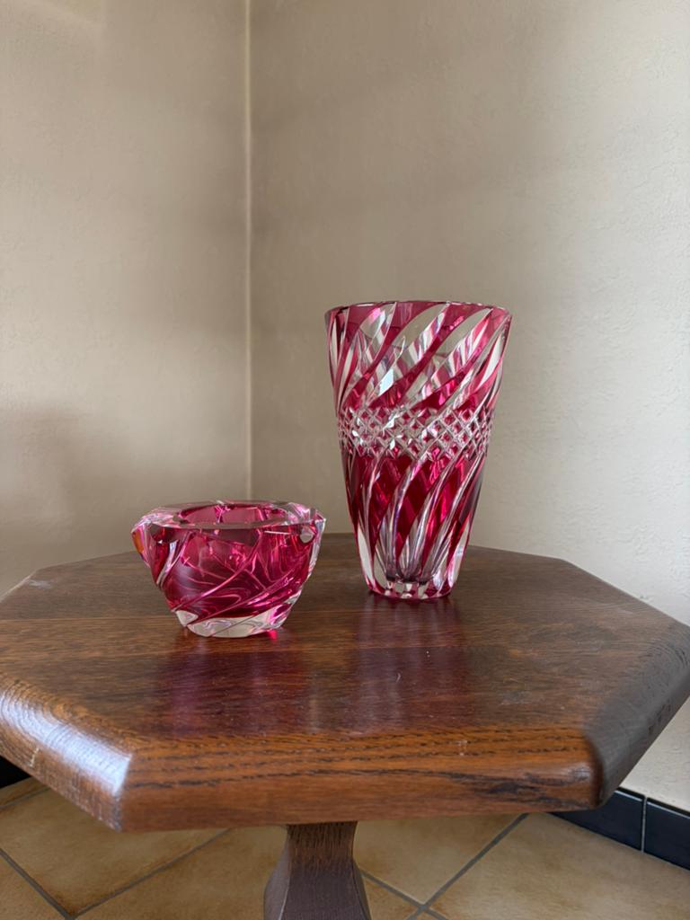 Set Val Saint Lambert rubyrood kristal ~ vaas en schaal, Ophalen