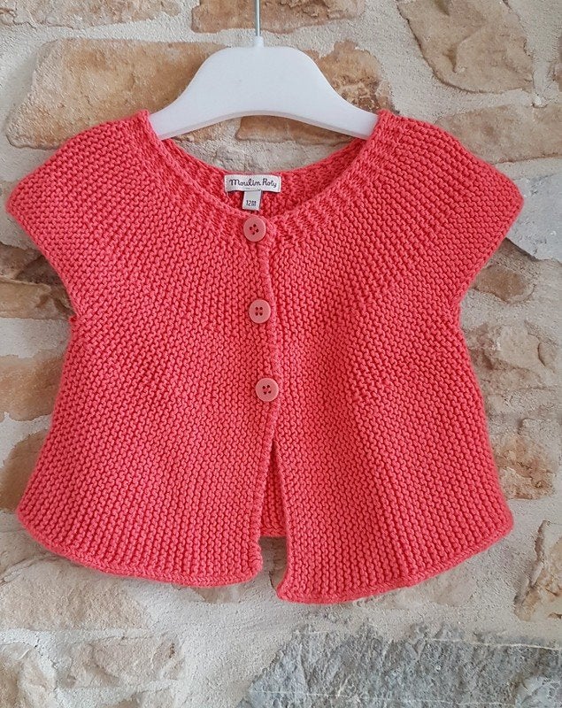 MOULIN ROTY - Très beau gilet coton rose - T.12 mois, Enfants & Bébés, Enlèvement ou Envoi, Pull ou Veste, Moulin Roty, Utilisé