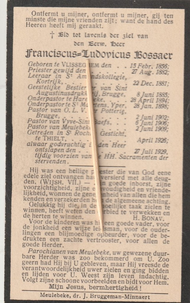 Carte de prière Wulpen, Envoi, Image pieuse