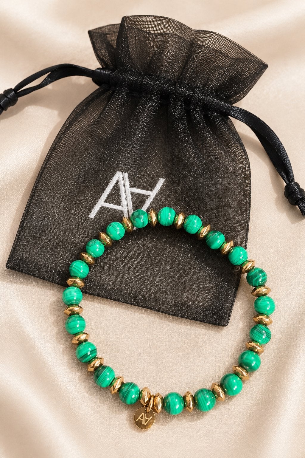 Bracelet Anna Velazia Venosa malachite – taille standard, Enlèvement ou Envoi, Comme neuf, Or, Élastique