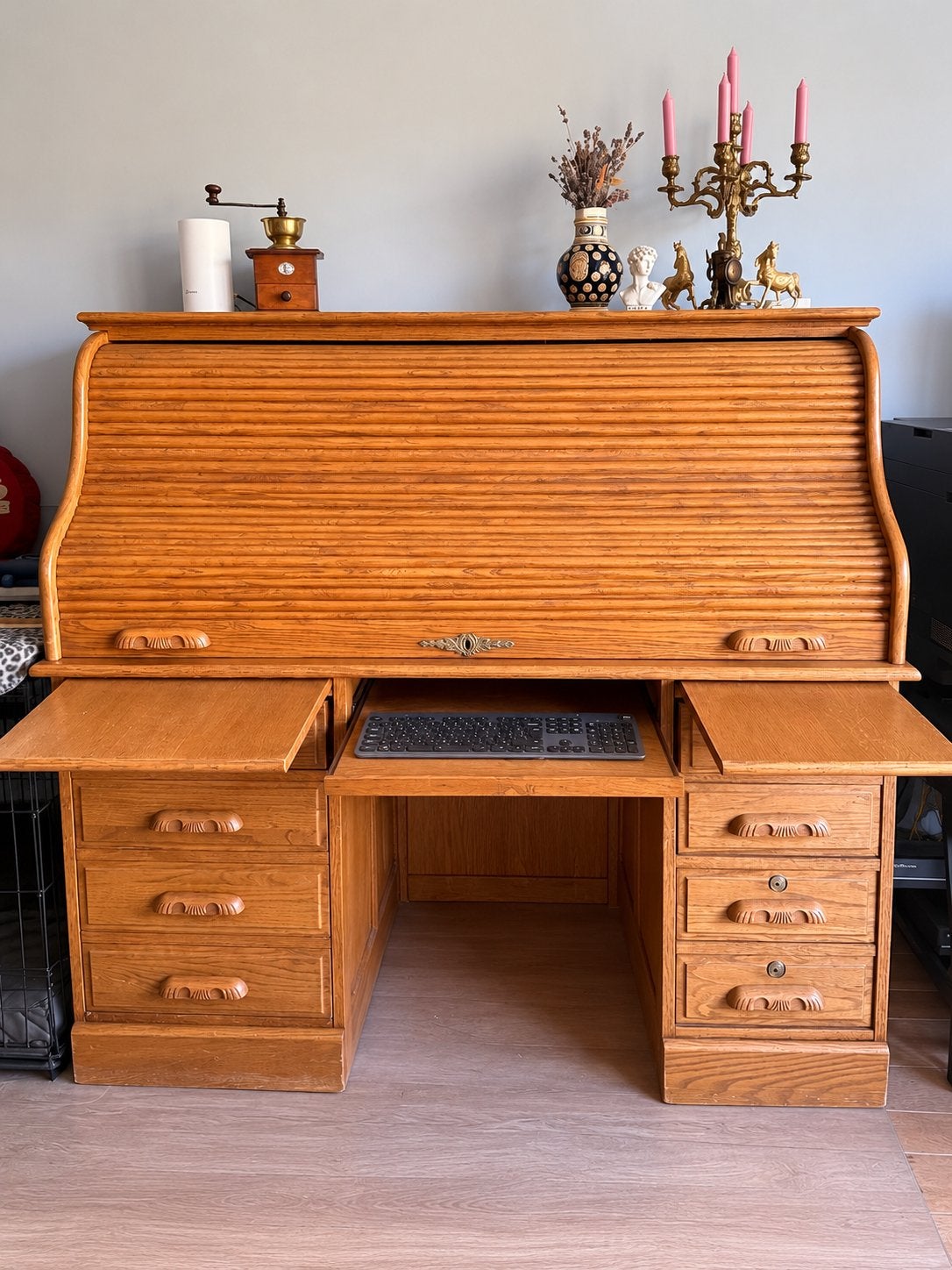 Vintage houten rolluikbureau, Enlèvement