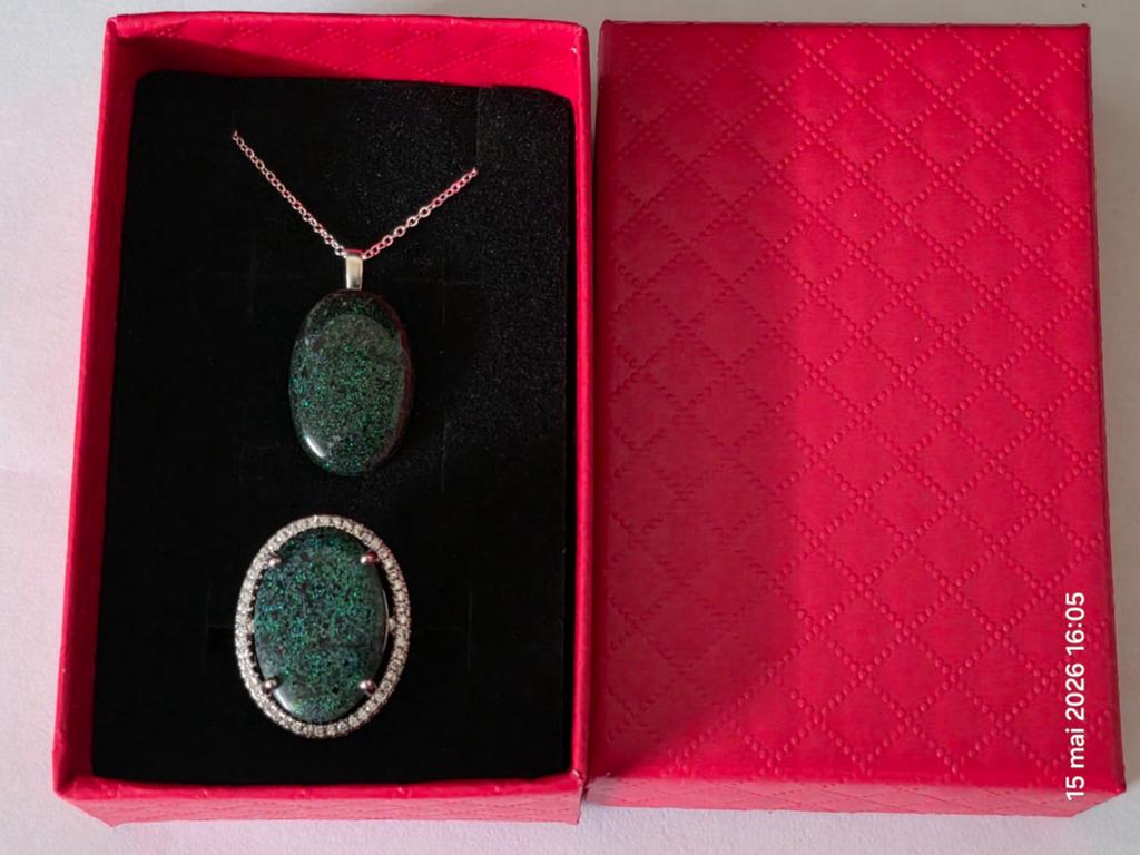 Ensemble en argent massif 925 avec opale matrix d'Australie, Bijoux, Sacs & Beauté, Colliers, Neuf, Autres couleurs, Enlèvement