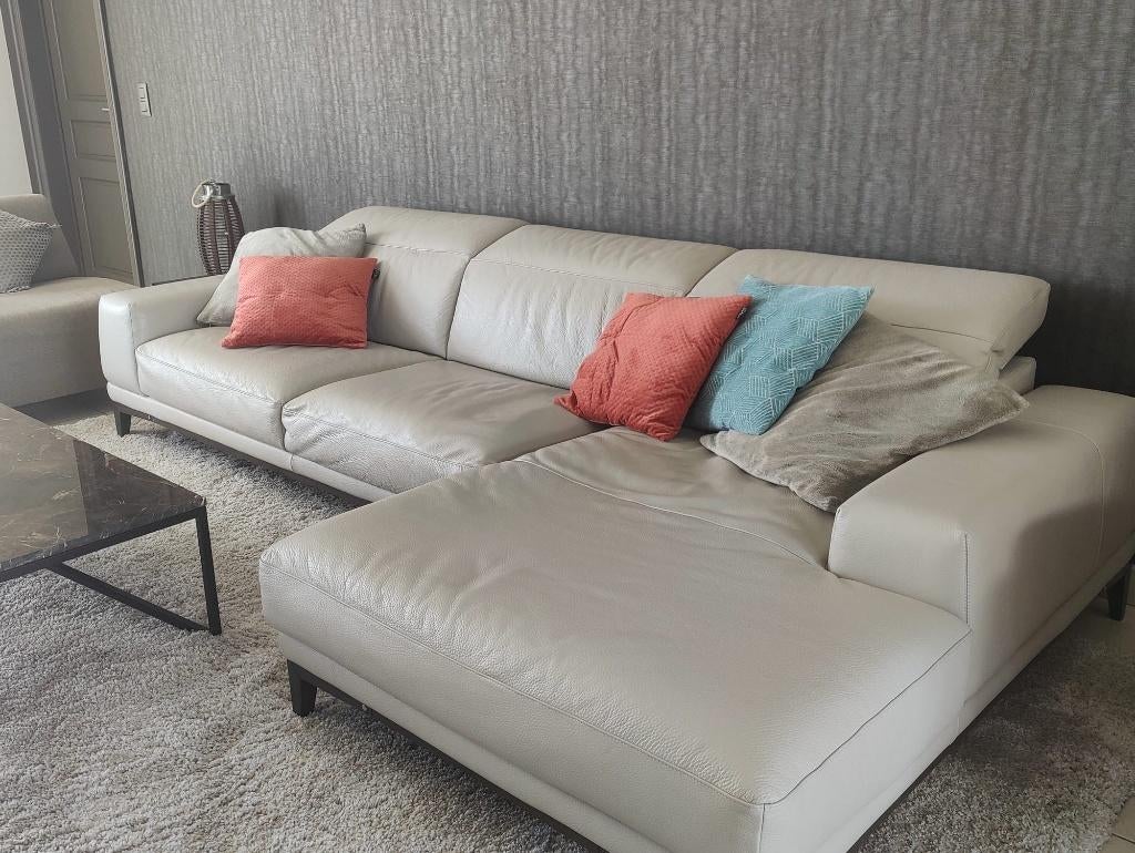 Zetel Natuzzi Borghese Beige leder, Maison & Meubles, Canapés | Salons, Comme neuf, Banc d'angle, Trois personnes, 250 à 300 cm