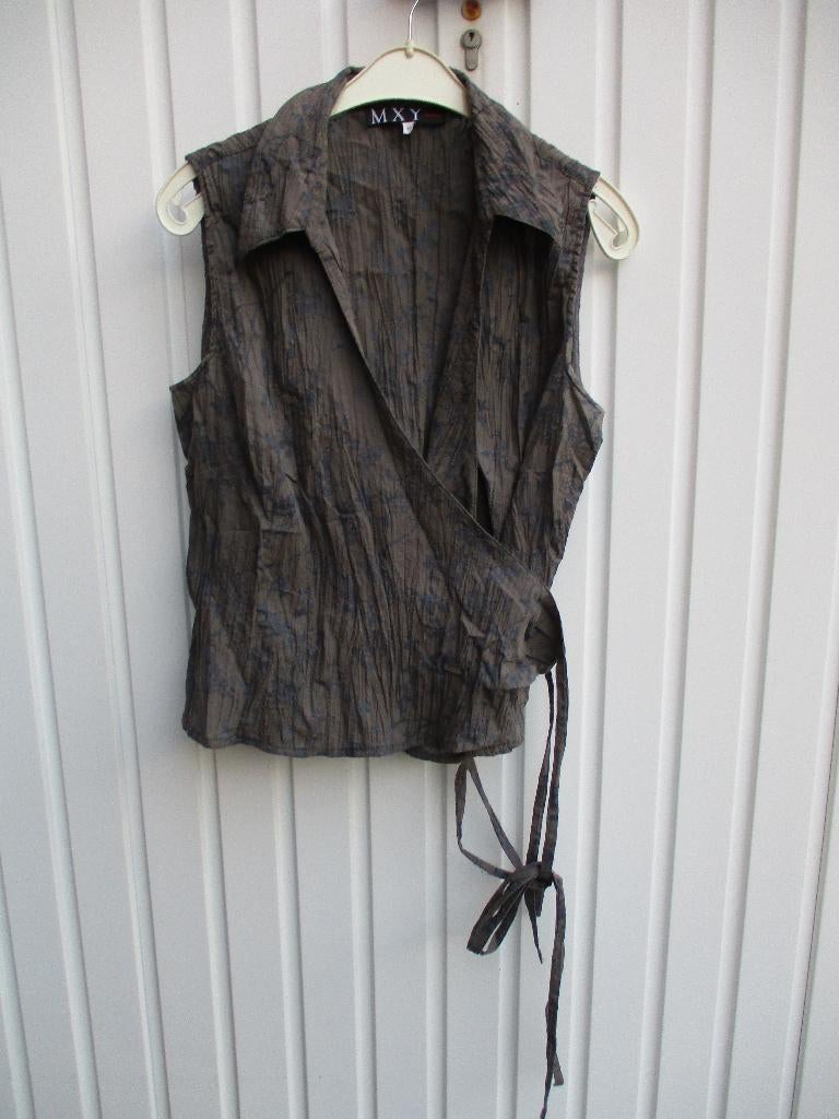Bruin blauw gevlamde blouse / wikkelblouse MXY Women mt L, Ophalen of Verzenden, Zo goed als nieuw, Maat 42/44 (L), Bruin