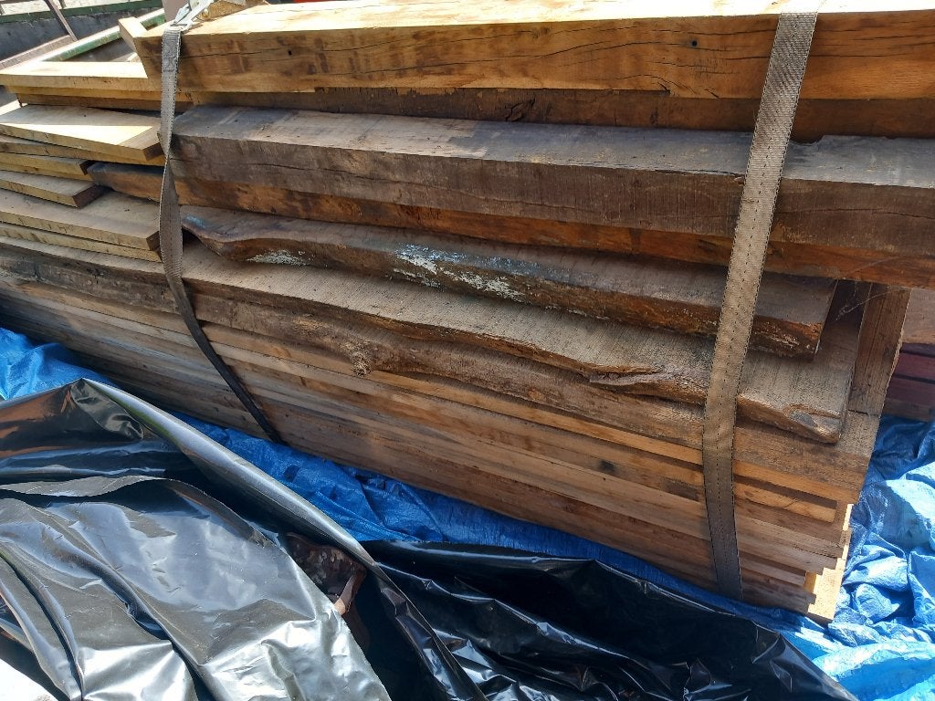 Franse eiken planken en balken en padoek, Doe-het-zelf en Bouw, Ophalen, Eiken, Nieuw, 200 tot 250 cm