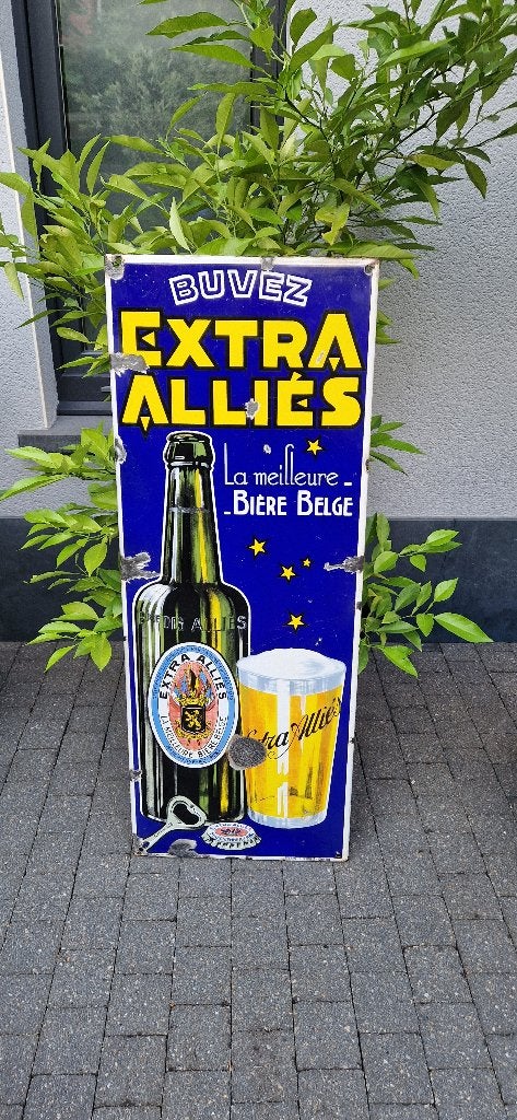Plaque émaillée bière des alliés, Collections, Enlèvement, Utilisé, Panneau publicitaire