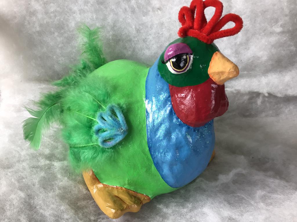 Gekleurde kip. Papier maché, Enlèvement ou Envoi