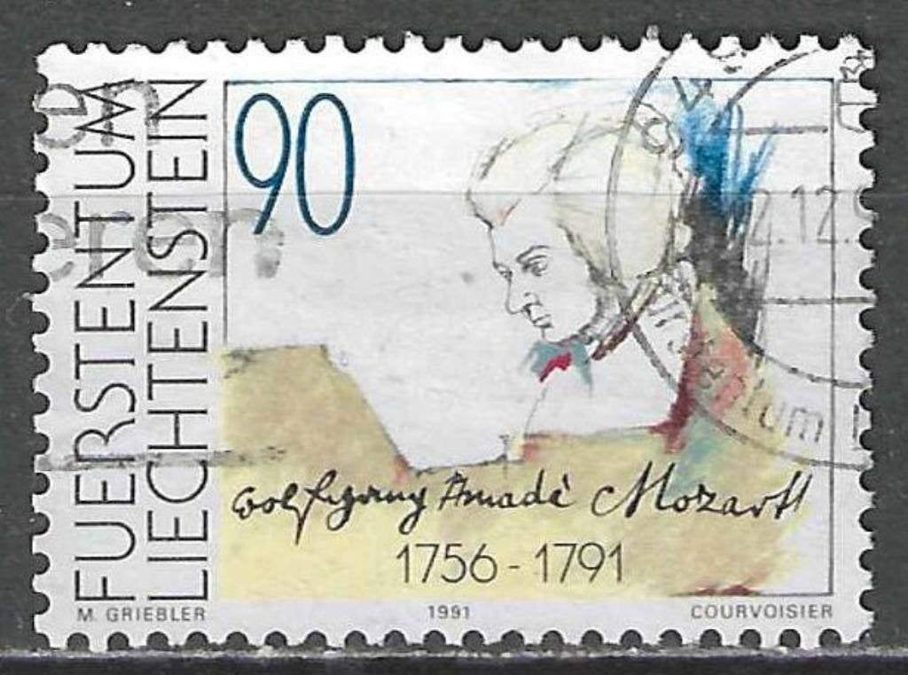 Liechtenstein 1991 - Yvert 955 - Amadeus Mozart (ST), Verzenden, Gestempeld