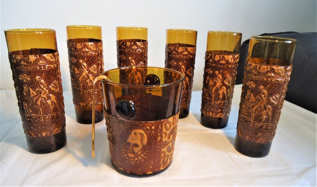 Vintage Spaanse glazen & ijsemmer Don Quichot 6 stuks💑🍾👌, Ophalen of Verzenden