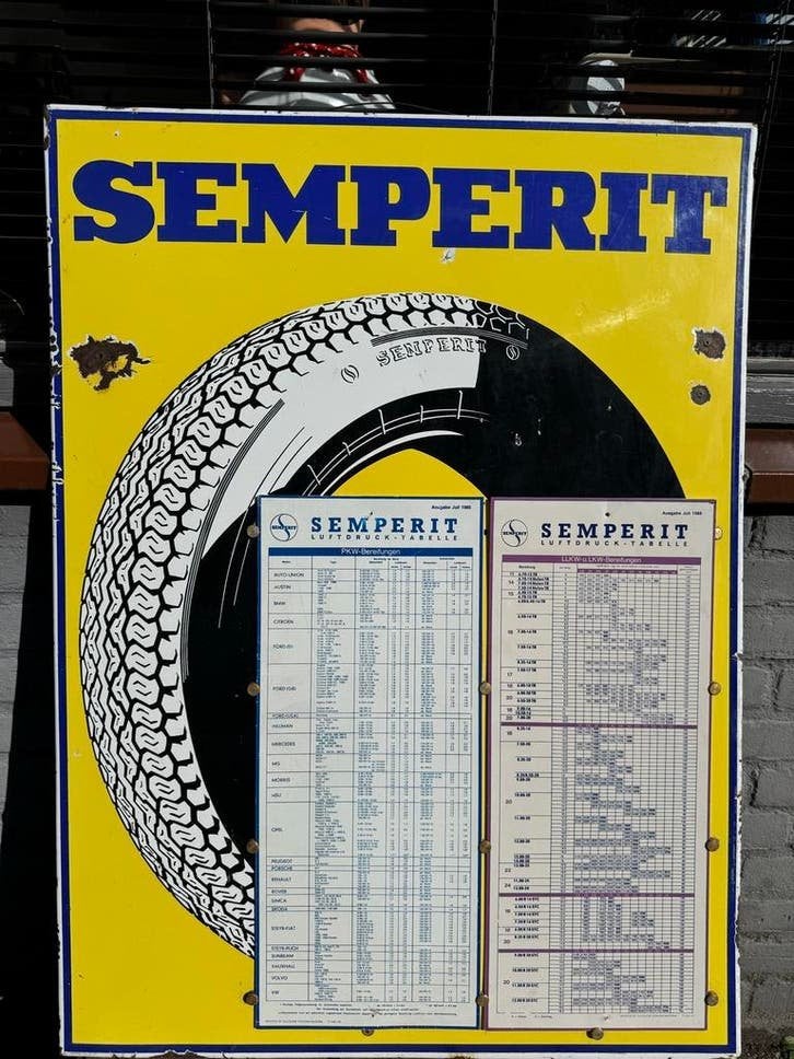 Groot oud emaille reclamebord Semperit