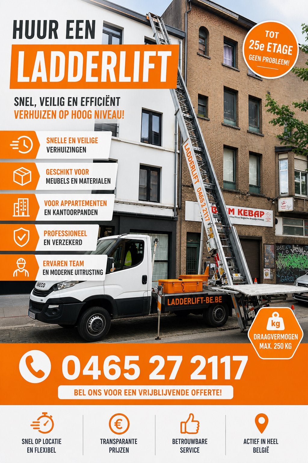 Ladderlift te huur voor verhuis en bouwmaterialen!, Doe-het-zelf en Bouw, Ophalen of Verzenden, Zo goed als nieuw
