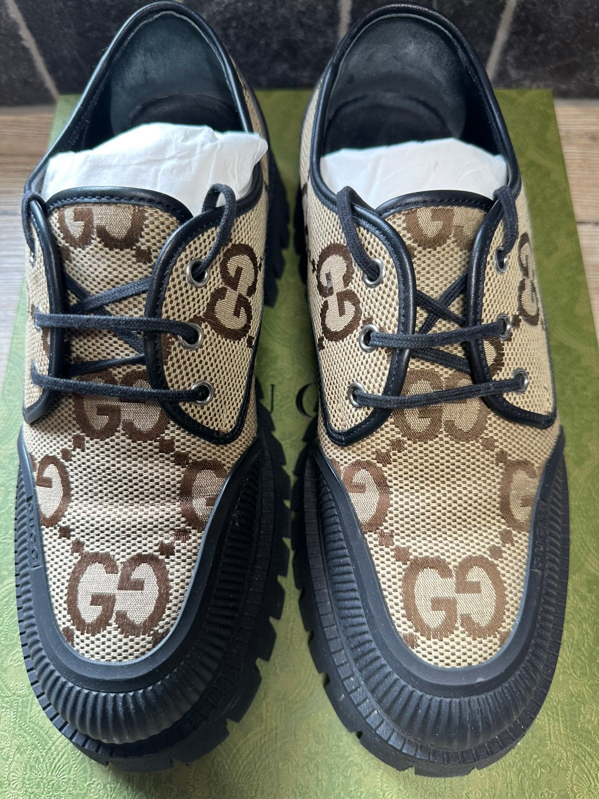 Gucci Maxi GG Supreme Canvas Lace-up, Ophalen, Zo goed als nieuw