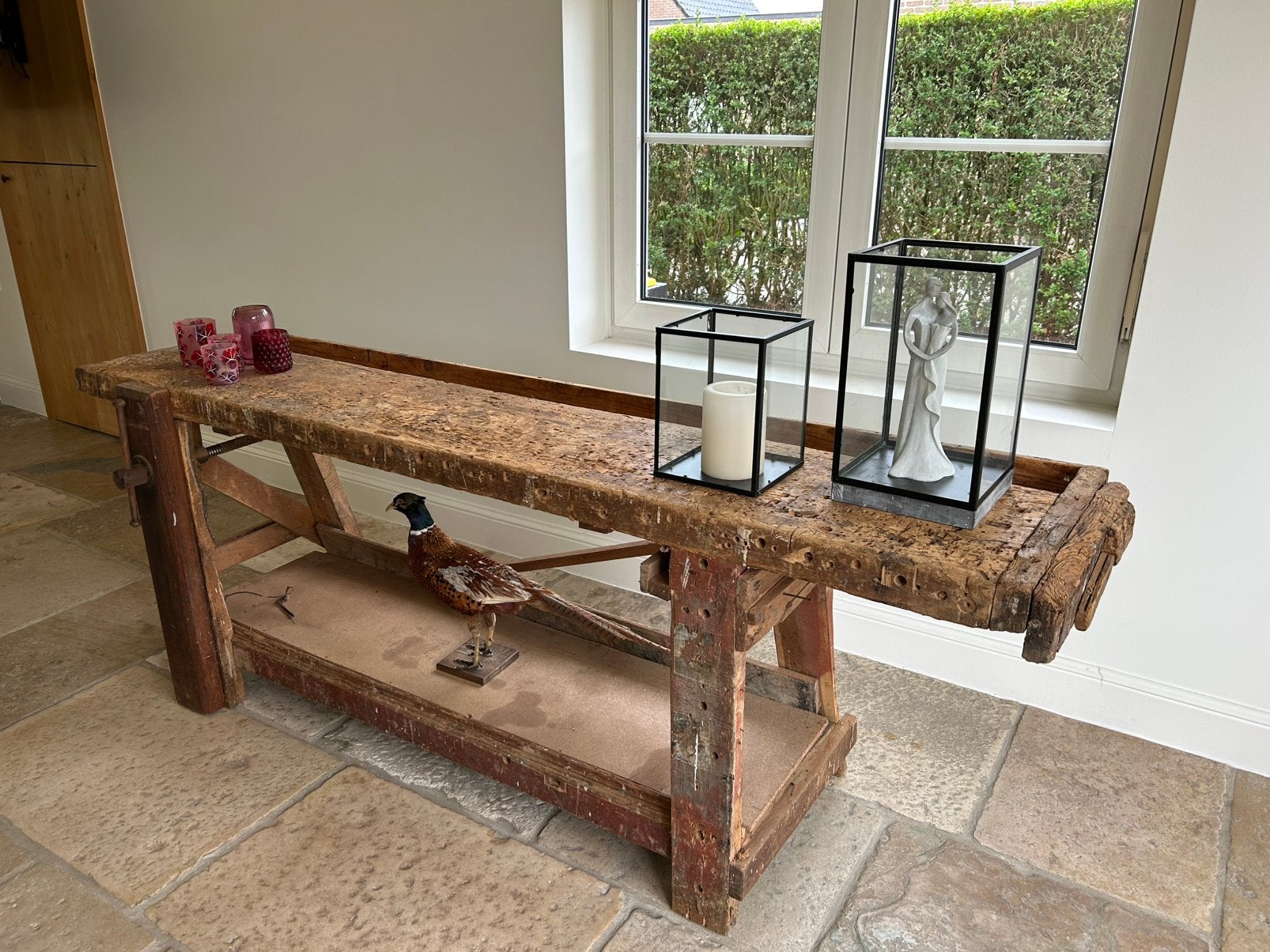 Oude houten werkbank, Ophalen, Zo goed als nieuw, 170 cm of meer, Bankschroef