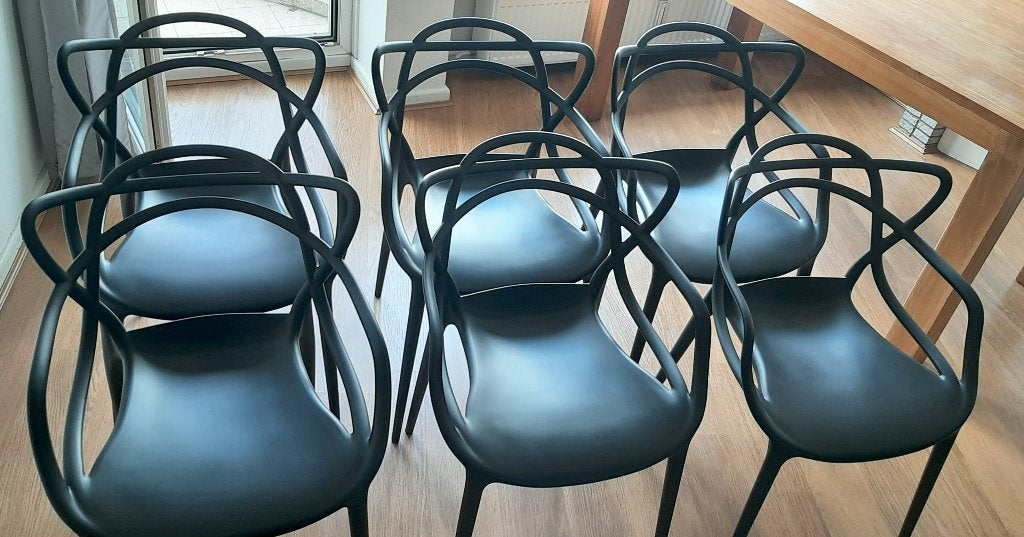 Lot de 6 chaises design Kartell "Masters", Synthétique, Enlèvement, Noir, Cinq, Six Chaises ou plus