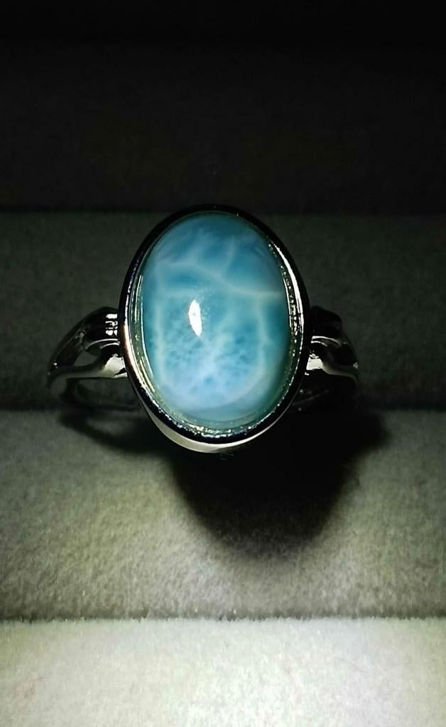 Bague réglable en argent massif avec larimar, Enlèvement, Argent, Argent