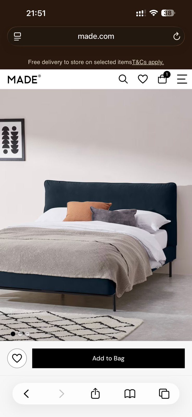 Lit harlow bed  + matelas 160x200- made, Huis en Inrichting, Slaapkamer | Boxsprings, Ophalen, Blauw, Zo goed als nieuw, 200 cm