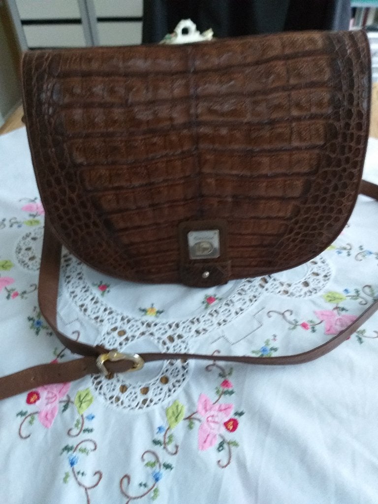vintage krokodillen leren handtas, Ophalen of Verzenden, Gebruikt, Bruin, Handtas