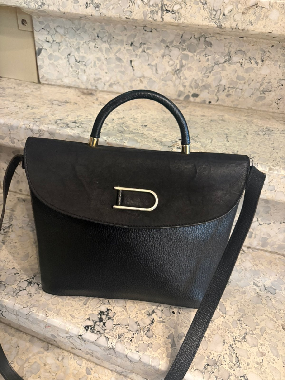Vintage lederen tas met riem, Ophalen of Verzenden, Gebruikt