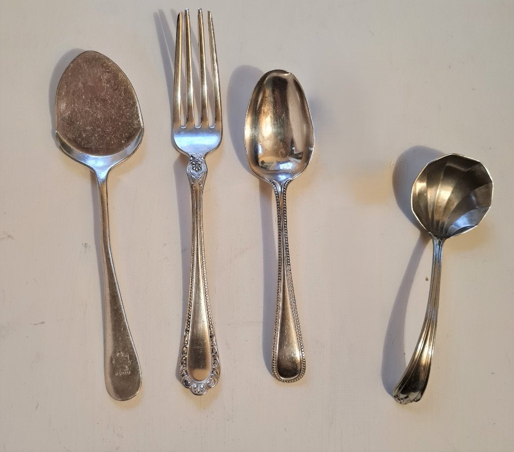 English verzilverd: schep, jam, serveerlepels, vork, Ophalen of Verzenden, Zilver