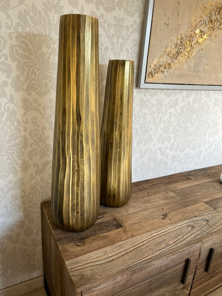 Ensemble de 2 grands vases en or, Maison du Monde, acier, Convient pour fleurs séchées, 71 cm, Comme neuf, Enlèvement