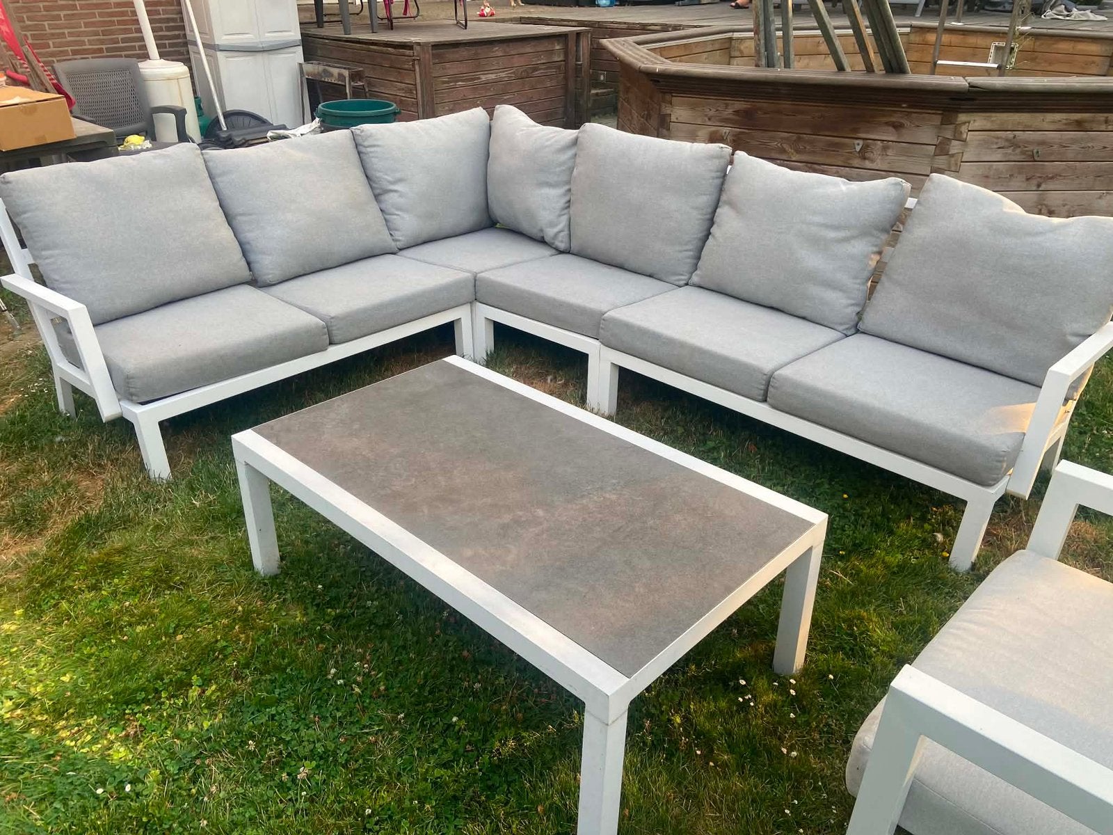 Tuinmeubelset in goede staat, Tuin en Terras, Tuinsets en Loungesets, Gebruikt, Tuinset, Aluminium, Bijzettafel, Ophalen